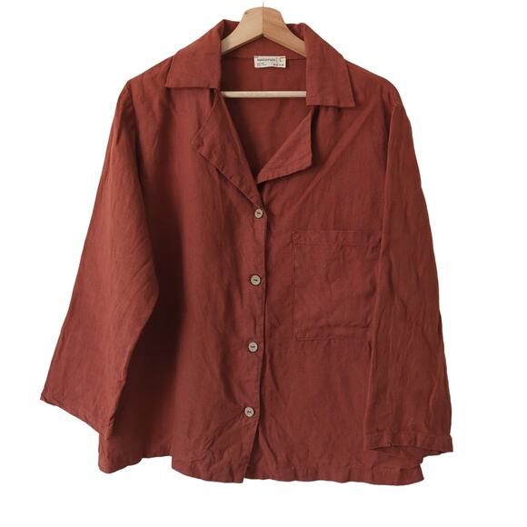 LinenFairyTales Womens Button Down Top Linen Burnt Orange Red Soil Size Large - Picture 1 of 5